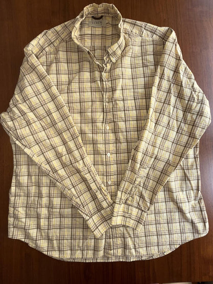 J.Crew Men's Yellow & Brown Plaid Button-Down Shirt - Size XL