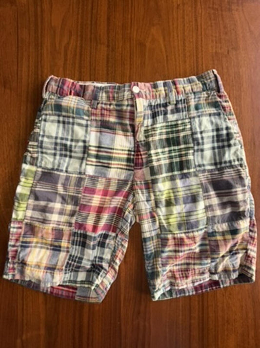 Polo Ralph Lauren Men's Authentic Indian Madras Navy Plaid Patchwork Shorts - Size 31