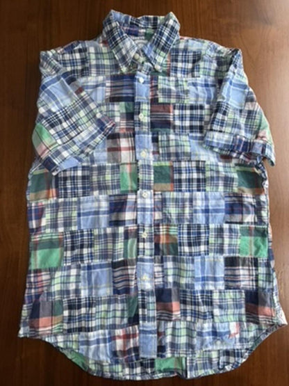 Brooks Brothers Regent Patchwork Plaid Short Sleeve Button-Up Shirt - Size L