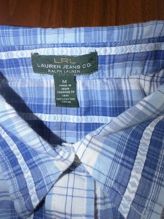 Lauren Jeans Co Ralph Lauren Women's Blue Plaid Button Front Shirt - Size M