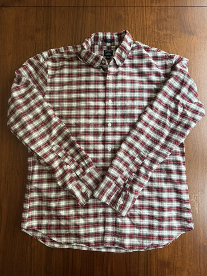 J.Crew Men's Slim Flex Oxford Red & White Plaid Button-Front Shirt - Size XL