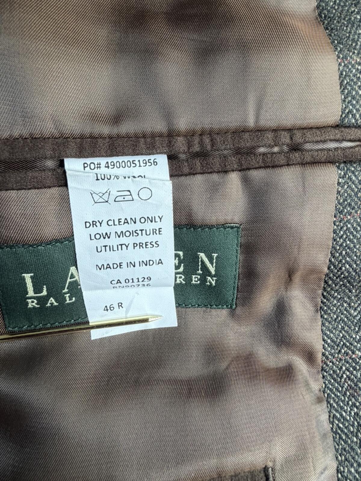 Lauren Ralph Lauren Men's Gray Herringbone Wool Blazer w/Elbow Patches - S 46R