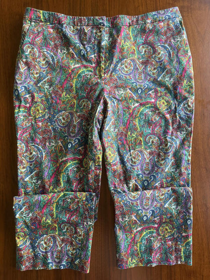 Tommy Hilfiger Women's Multicolor Paisley Print Cropped Pants - Size 16
