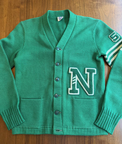 Vintage Nelson Knitting Mills Green Varsity Letterman Cardigan Sweater - Size L