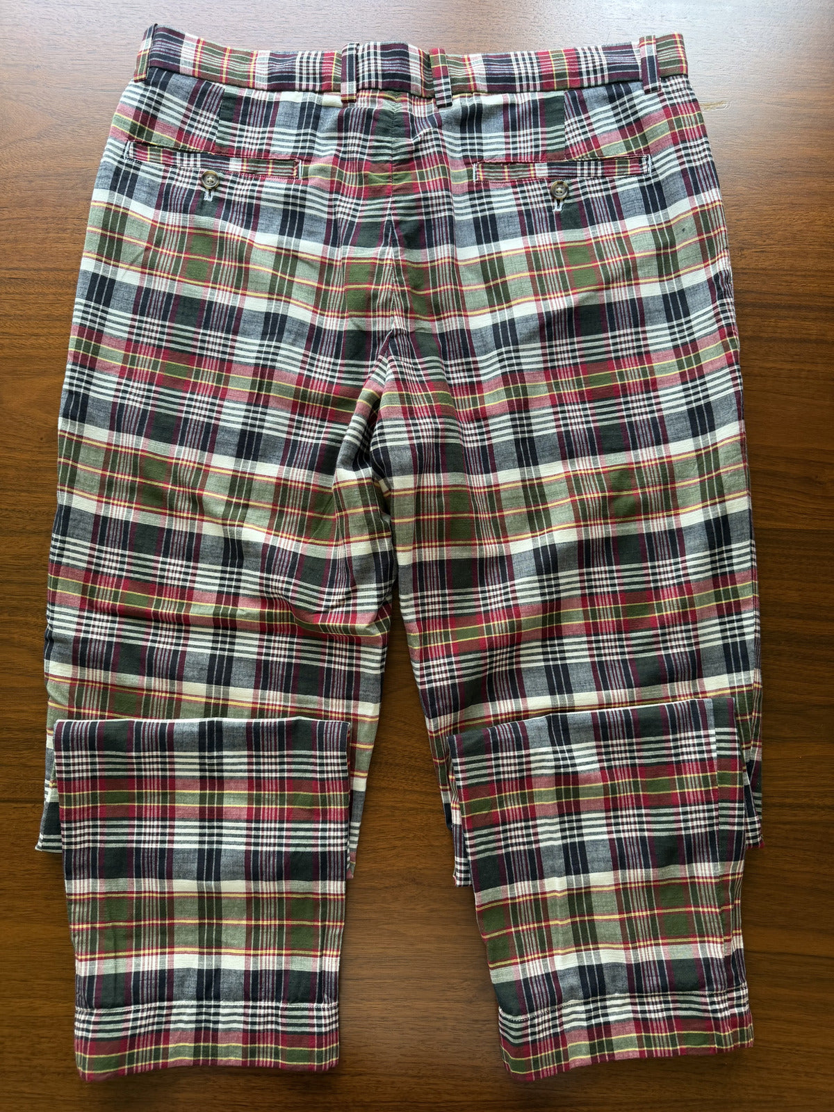 Brooks Brothers Men's Regular Fit Green & Red Plaid Madras Pants - Size 34x30