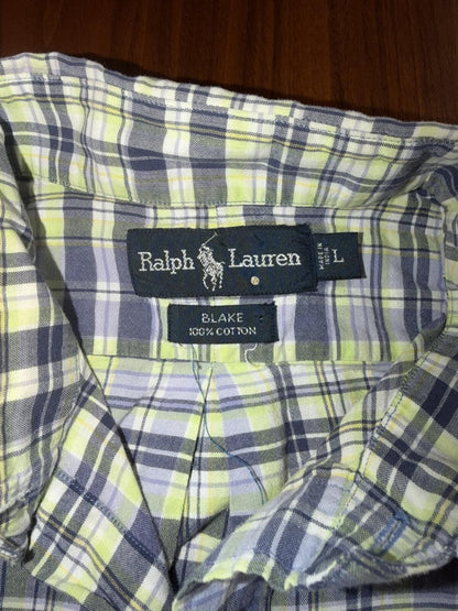 Polo Ralph Lauren Men's Blake Navy Plaid Short Sleeve Button-Front Shirt -Size L
