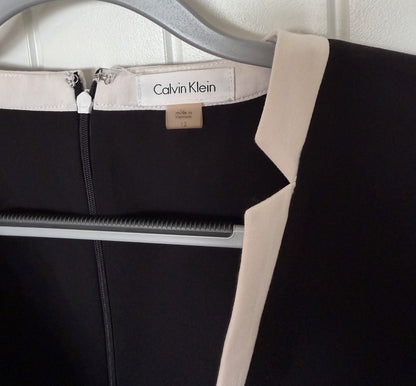 Calvin Klein Women's Black Sleeveless Sheath Dress with White Trim - Size 12