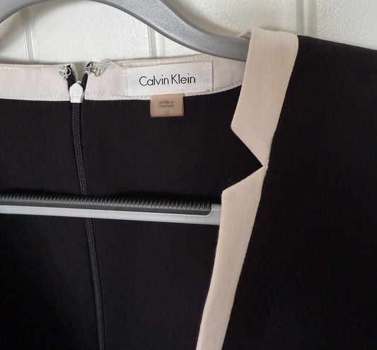 Calvin Klein Women's Black Sleeveless Sheath Dress with White Trim - Size 12