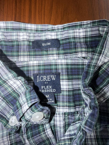 J.Crew Men's Slim Flex Washed Button Front Shirt Navy& Green Plaid - Size M
