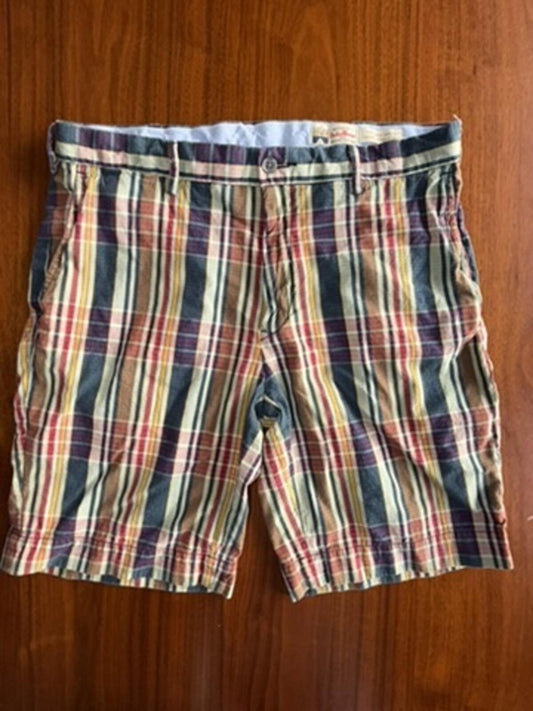 Polo Ralph Lauren Men's Classic Fit Madras Yellow, Red, and Navy Plaid Shorts - Size 33