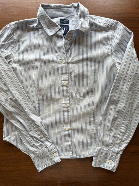 GAP Women's Fitted Cropped Shirt Light Blue w/Navy Stripes - Size M