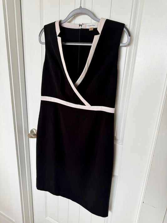 Calvin Klein Women's Black Sleeveless Sheath Dress with White Trim - Size 12