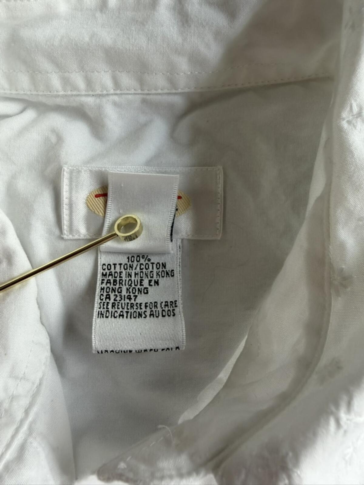 Talbots White 100% Cotton Embroidered Collar Button Front Shirt - Size S