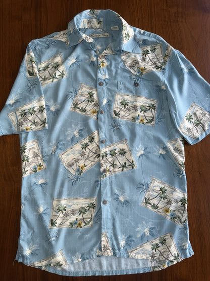 Batik Bay Men's Light Blue Hawaiian Shirt with Palm Tree Print - Size S