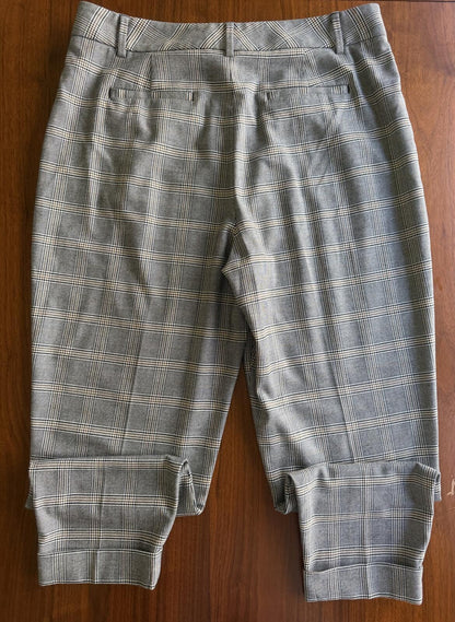 Banana Republic Women's Black Plaid Pleated & Cuffed Dress Pants - Size 14