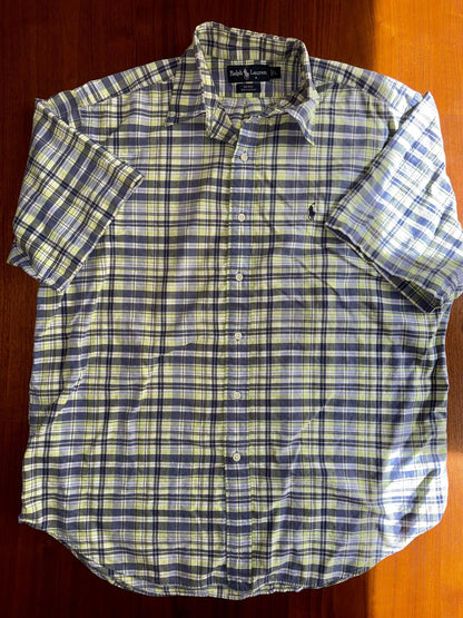 Polo Ralph Lauren Men's Blake Navy Plaid Short Sleeve Button-Front Shirt -Size L