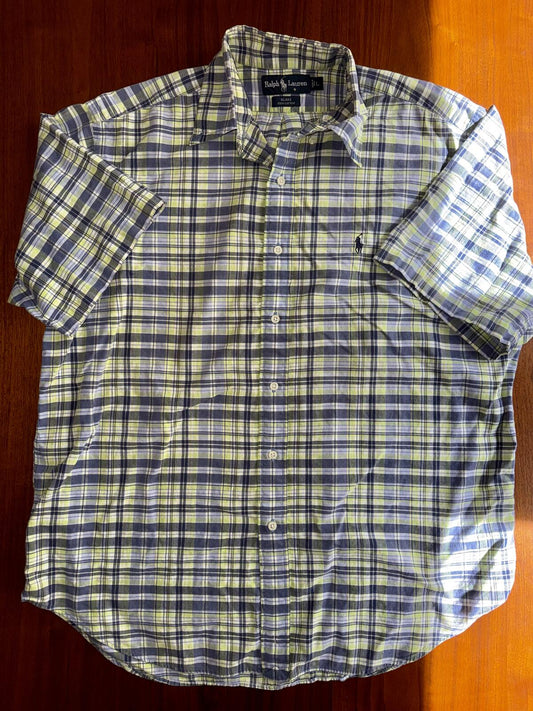 Polo Ralph Lauren Men's Blake Navy Plaid Short Sleeve Button-Front Shirt -Size L