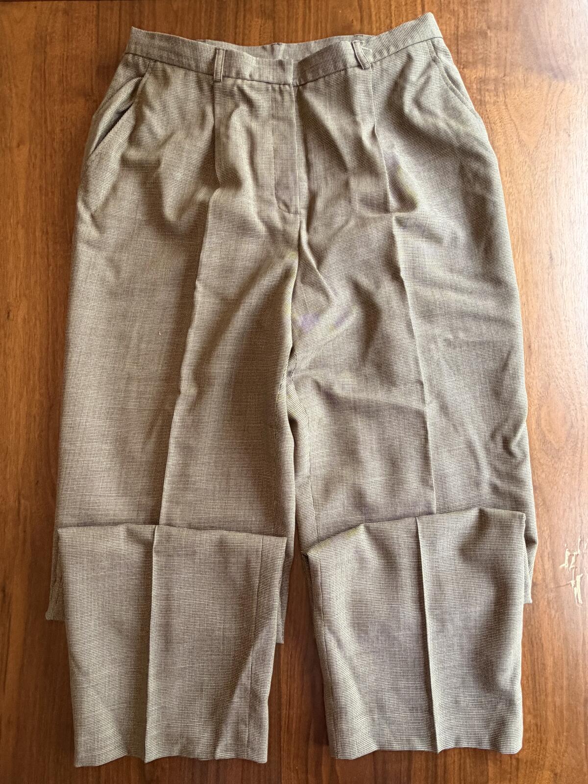 Vintage Lauren Ralph Lauren Women's Brown Houndstooth Wool Trousers - Size 12