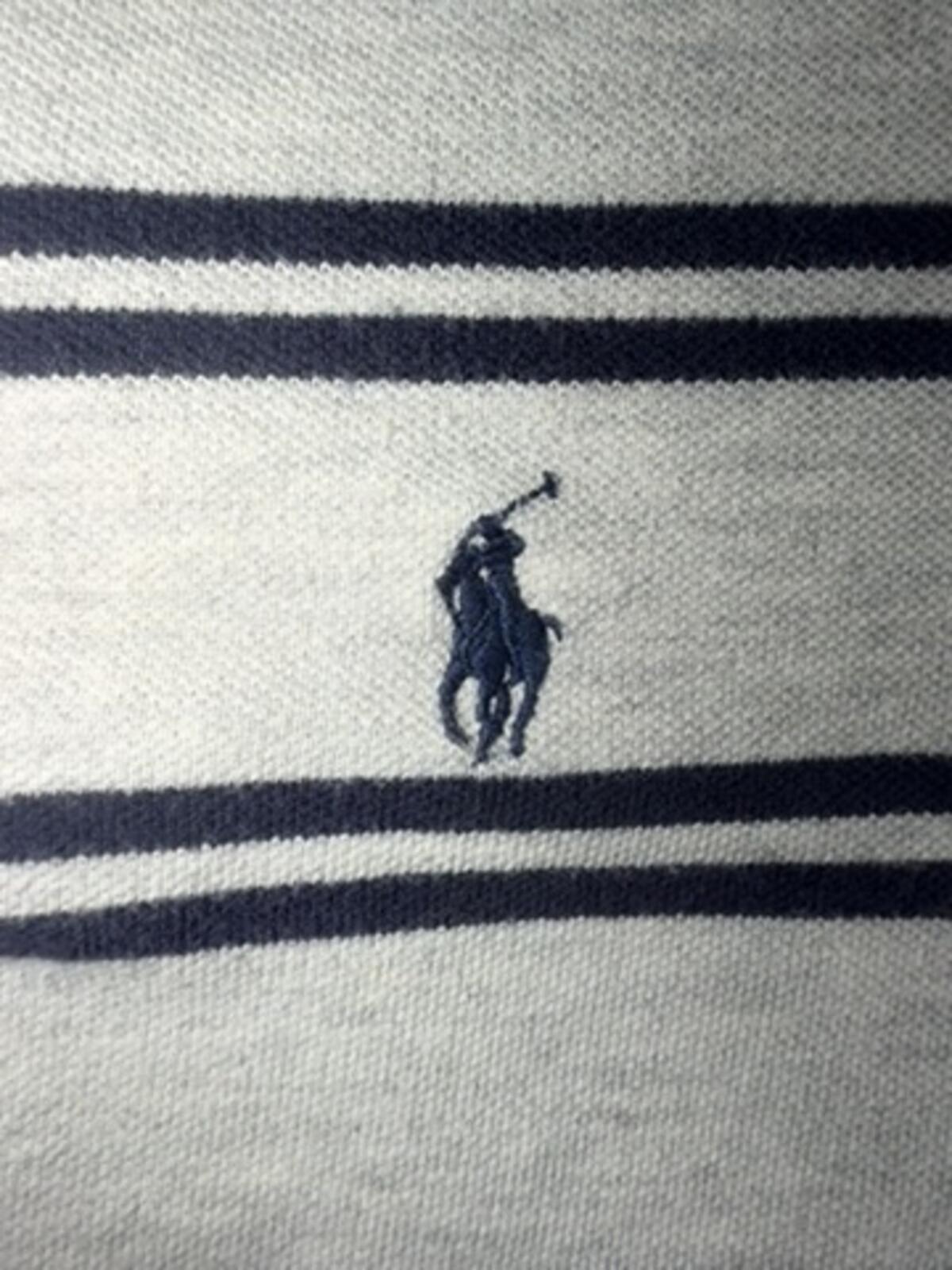 Polo by Ralph Lauren Men's Grey & Navy Striped Polo Shirt - Size Large
