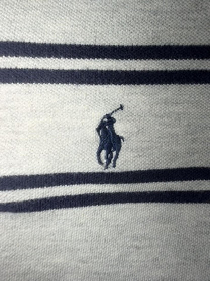 Polo by Ralph Lauren Men's Grey & Navy Striped Polo Shirt - Size Large