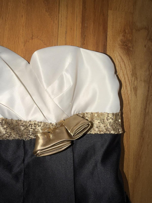 Jessica McClintock Women's Strapless Black/White/Gold Fit & Flare Dress - Size 7