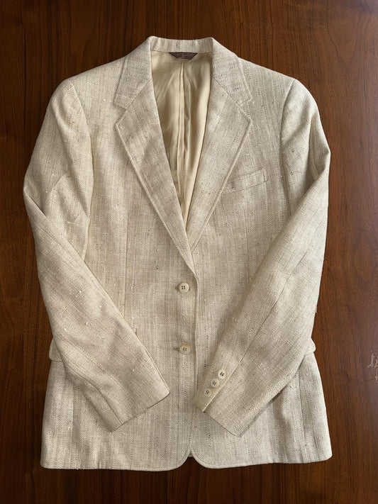 Vintage Cricketeer Tailored Woman Beige Linen Blend Blazer Jacket - Size 6