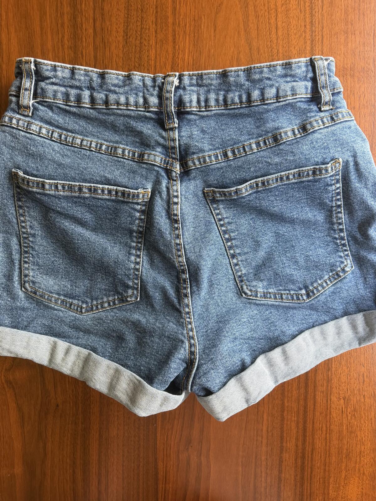 Cotton On Women's High Waist Rolled Hem Medium Wash Denim Shorts - Size 8