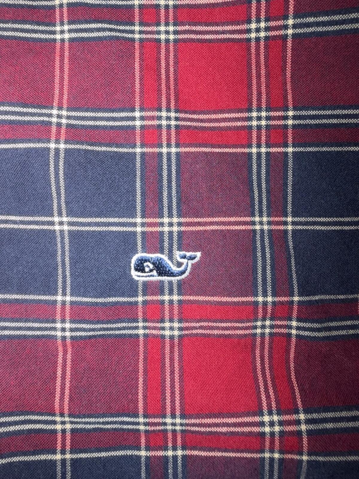 Vineyard Vines Men's Collegiate Plaid Button-Down Shirt Red & Navy - Size XL