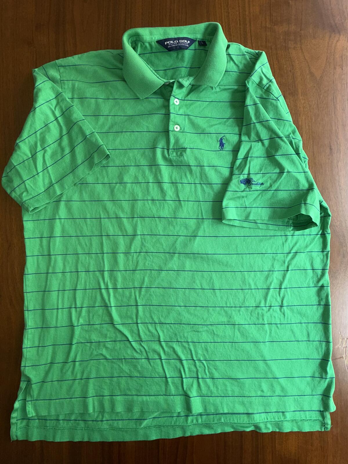 Polo Golf Ralph Lauren Green Striped Short Sleeve Polo Shirt - Size L