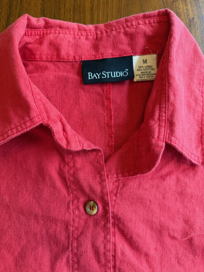Bay Studio Women's Red Linen Button-Up Shirt - Size M