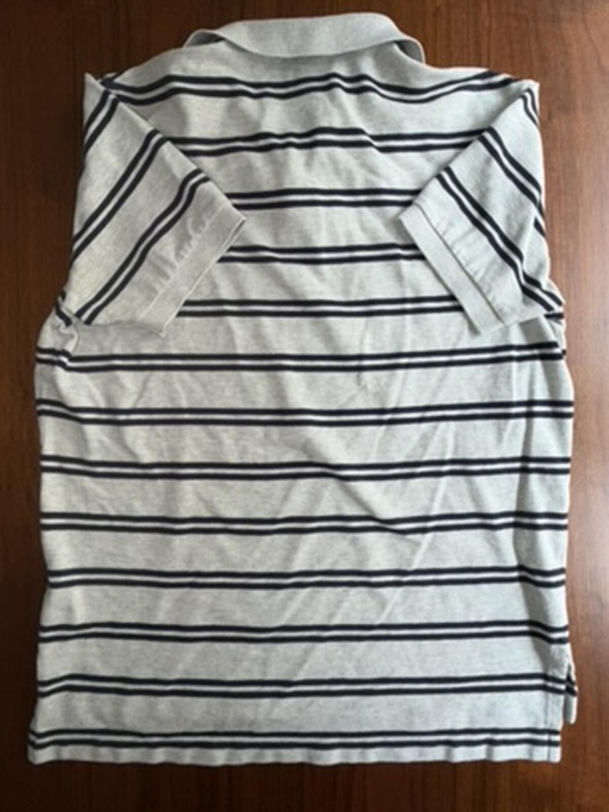 Polo by Ralph Lauren Men's Grey & Navy Striped Polo Shirt - Size Large