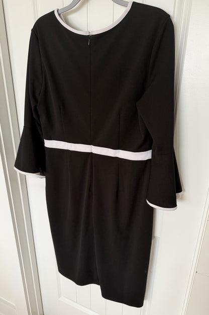 New York & Company Black Stretch Dress with White Trim and Bell Sleeves - Size L