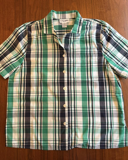 Alfred Dunner Women's Petite Green & Navy Plaid Button Front Shirt - Size 12P