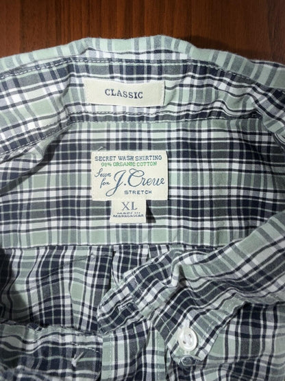 J.Crew Classic Secret Wash Navy & Mint Plaid Button Down Shirt - Size XL