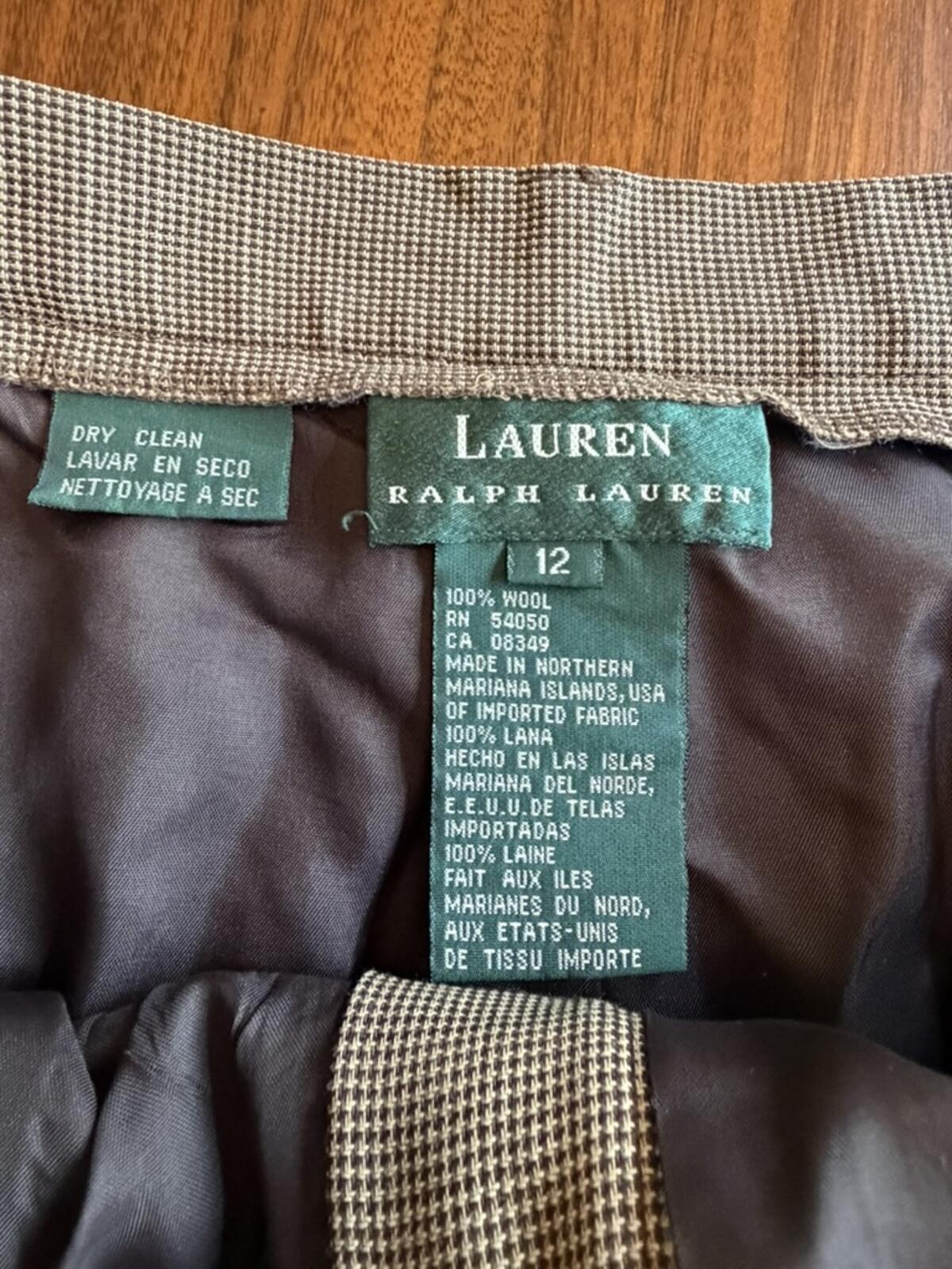 Vintage Lauren Ralph Lauren Women's Brown Houndstooth Wool Trousers - Size 12