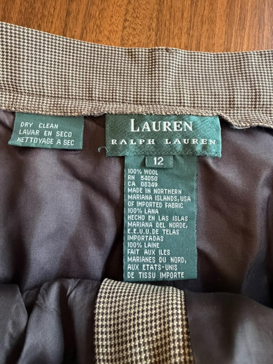 Vintage Lauren Ralph Lauren Women's Brown Houndstooth Wool Trousers - Size 12