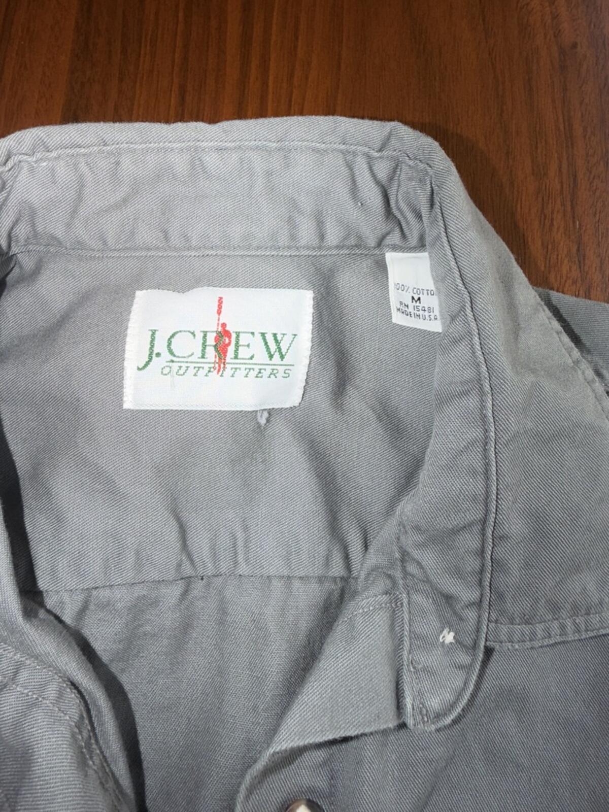 Vintage J.Crew Women's Grey Long Sleeve Button-Up Utility Shirt - Size M
