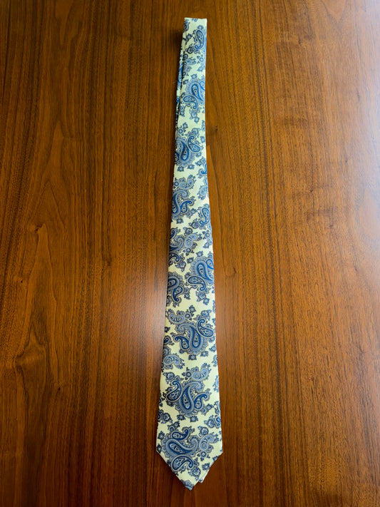 Christian Dior Men's Yellow and Blue Paisley Silk Tie