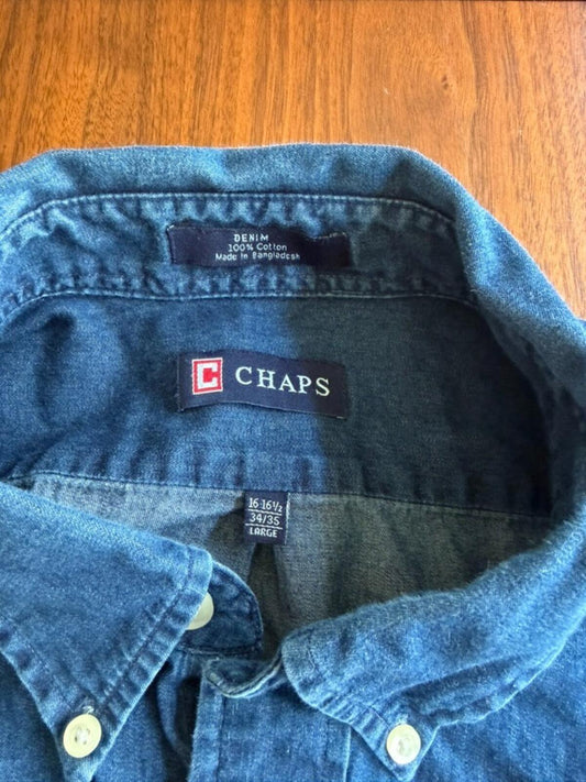 Chaps Men's Denim Button Down Shirt - Size L