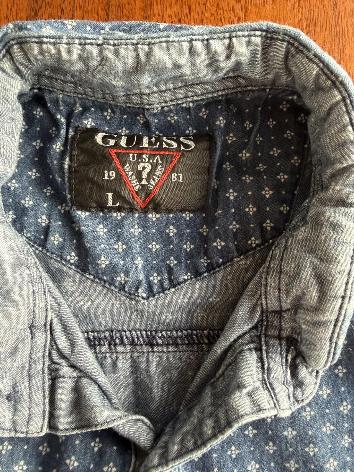 Guess Men's Denim Patterned Short-Sleeve Button-Down - Size L
