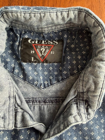 Guess Men's Denim Patterned Short-Sleeve Button-Down - Size L
