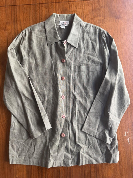 Style & Co Collection Women's Olive Green Linen Blend Button Down - Size 8