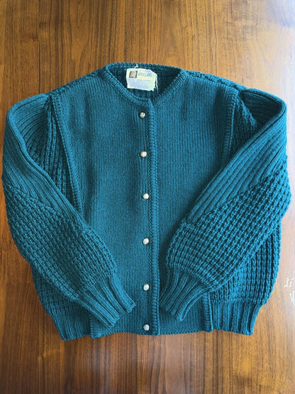 Vintage Pallas Women's Hand Loomed Green Wool Sweater - Size L