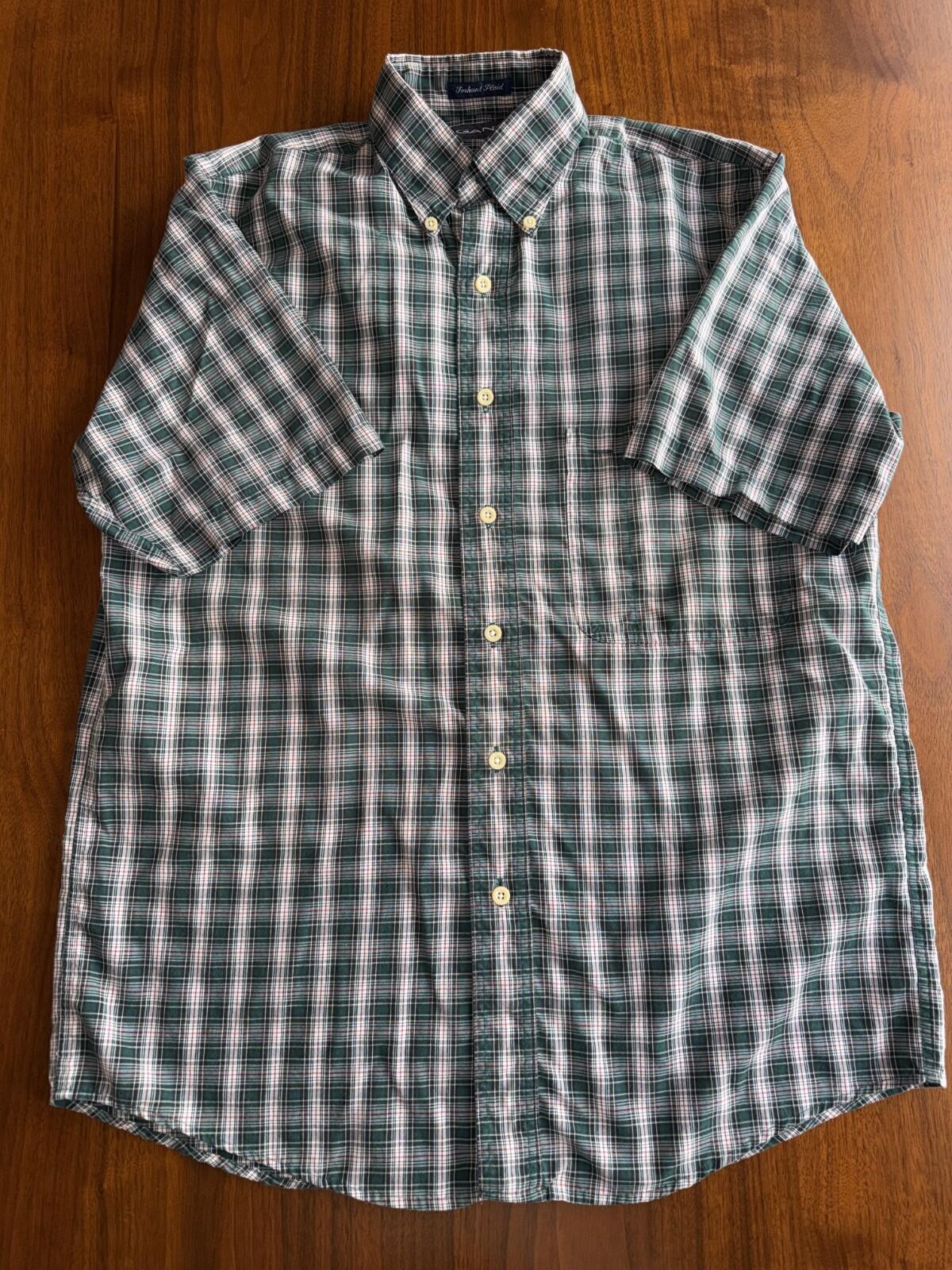 Gant Men's Foxhunt Green Plaid Short Sleeve Button Down - Size M