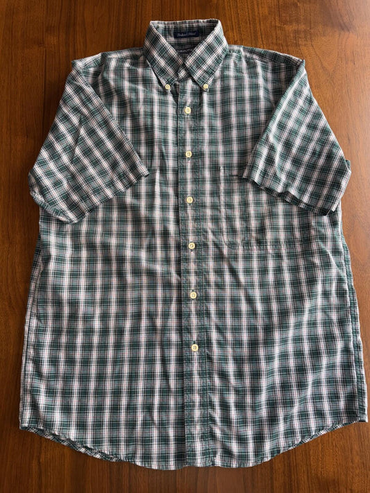 Gant Men's Foxhunt Green Plaid Short Sleeve Button Down - Size M