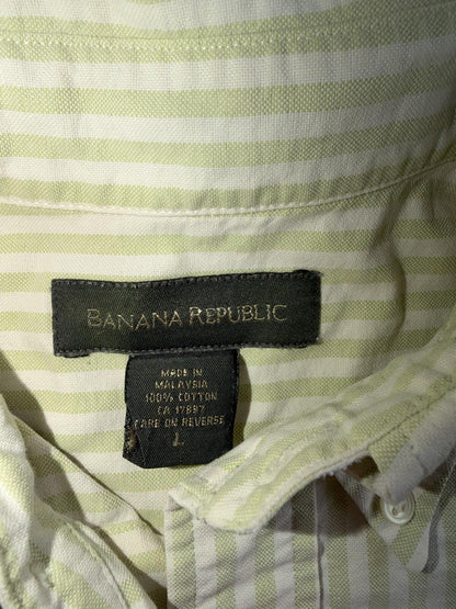 Banana Republic Men's 90s Green Striped Oxford Button Down - Size L