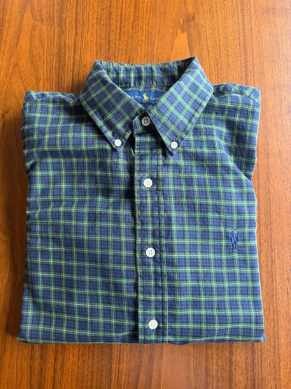 Polo Ralph Lauren Mens Green/Navy Blue Tartan Plaid Button Down Shirt - Size L