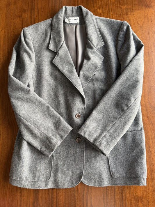 Vintage Russ Togs Grey Two-Button Blazer Jacket - Size 16 Made in USA