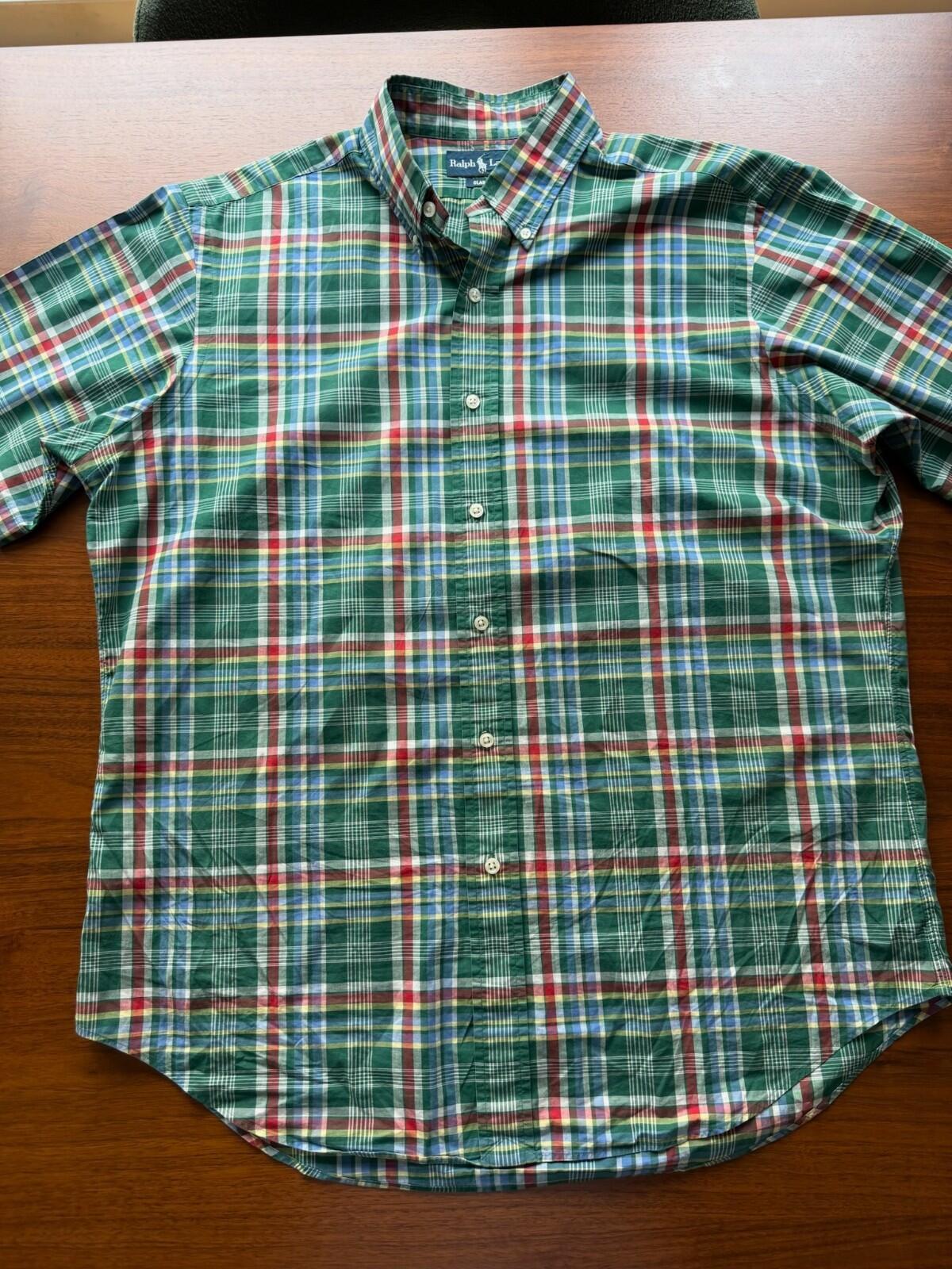 Polo Ralph Lauren Classic Fit Green Multicolor Plaid Short Sleeve Shirt - Size L