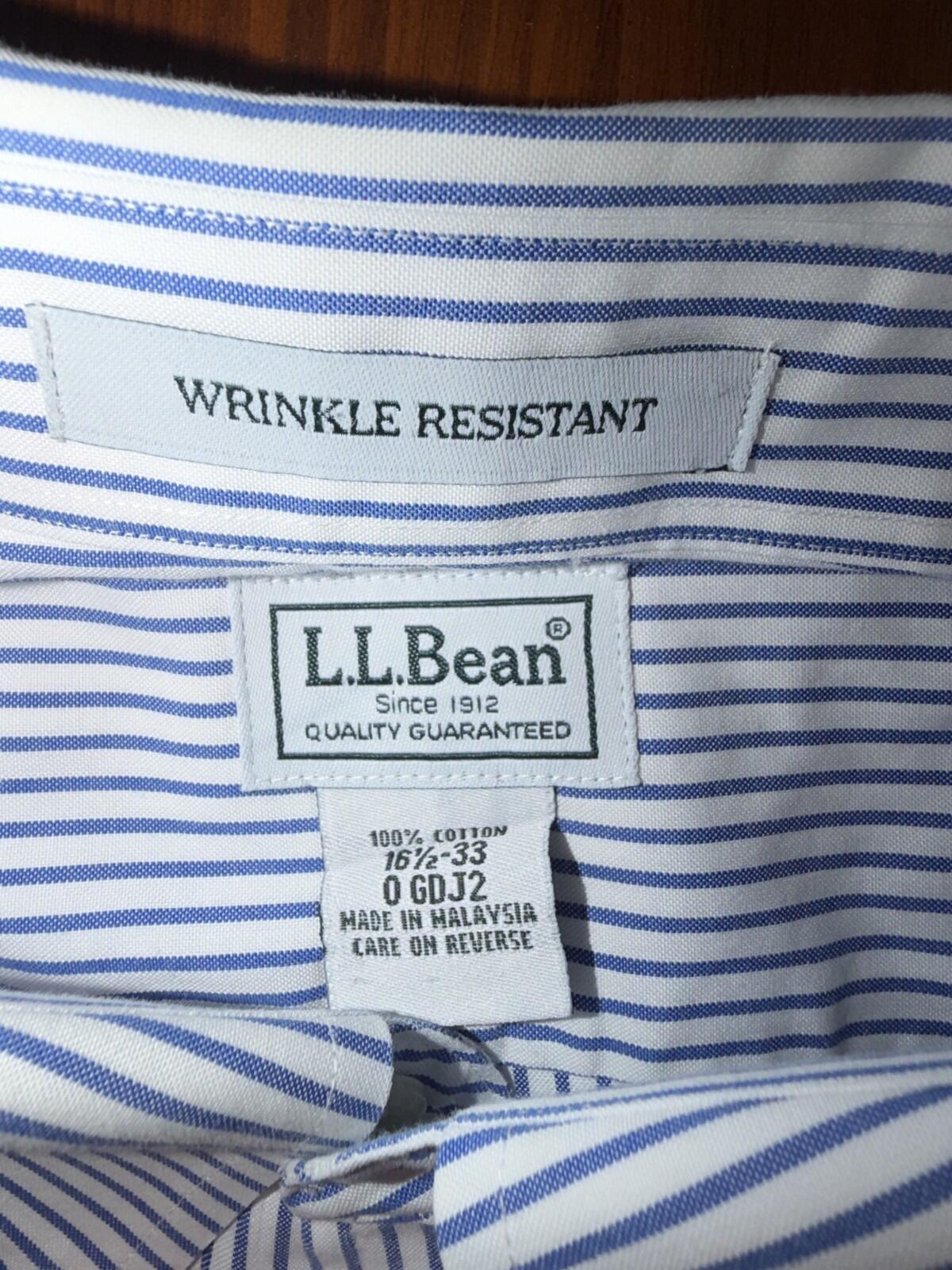 L.L.Bean Men's Wrinkle Resistant Blue Striped Button Down Shirt - Size 16.5-33